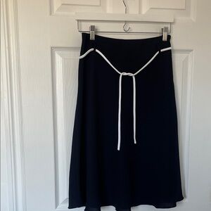 Navy Midi Skirt with White Trim and Tie